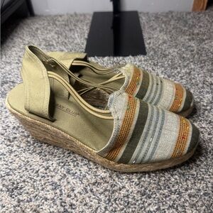 Montego Bay Club Olive Green Striped Espadrille Wedge Sandals